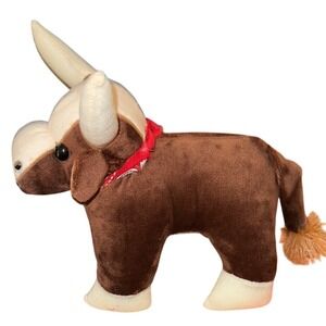 Longho Brown‎ Bull Plush Stuffed Animal Toy Red Bandana Farm Decor